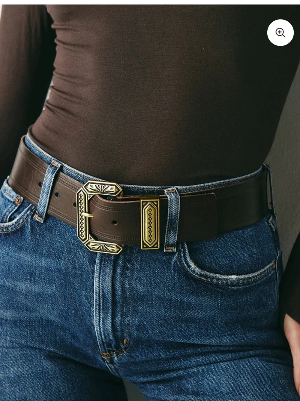 Linea Pelle Nola Belt Dark Brown Geometric Vintage Brass Buckle Size S NWT